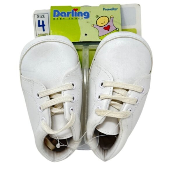 Darling Baby Shoes Prewalker Size 4 Infant White Soft Sole First Walkers - Picture 2 of 5